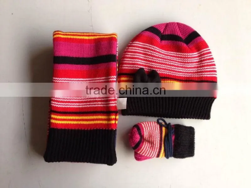 children pink and white winter knitting kids scarf hat glove 3pcs sets