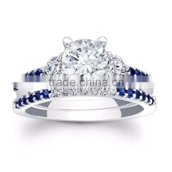 Original design top selling fresh-looking sapphire cz diamond romantic wedding jewelry sterling silver ring set