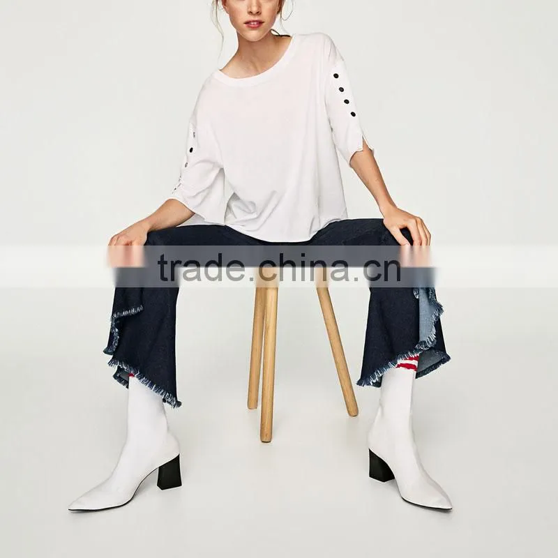 Wholesale Women Custom Top Casual Woman Hollow Buckle T-Shirt China Supplier