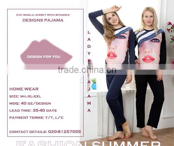Wholesale winter cotton women custom fashion printing design L/S pajamas wholesale