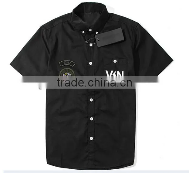 custom logo embroidery button down collar short sleeve men's casual shirt