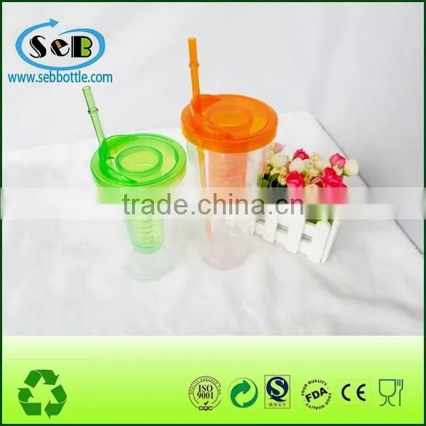 Bpa free 16oz double wall fruit Infuser Water Tumble With Straw