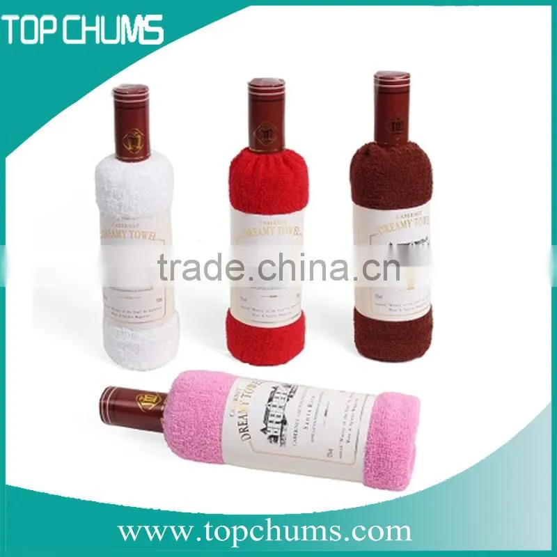 New design fashion promotion gift wine bottle towel cake