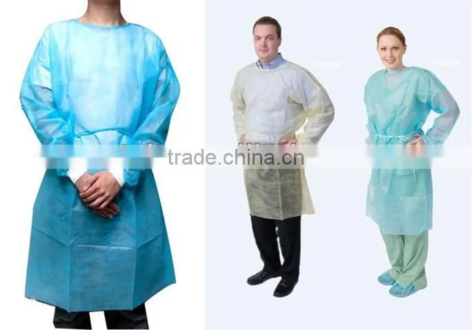 high quality blue plastic isolation gowns with latest design