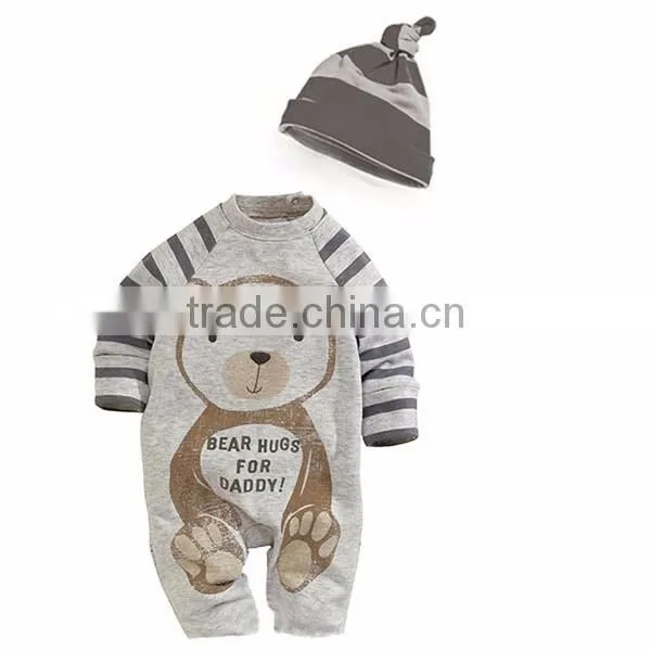 2pcs autumn cartoon animal pattern long sleeve baby romper with hat