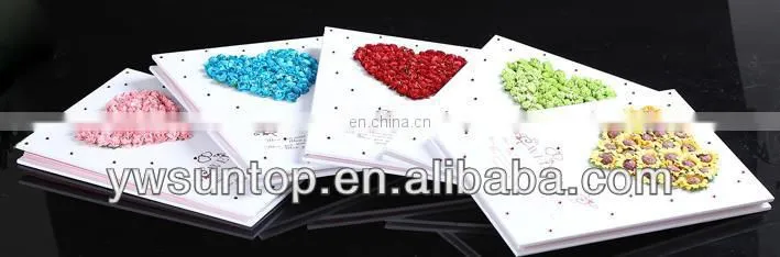 2015 cheap Novel heart design with rose decoration wedding guest book