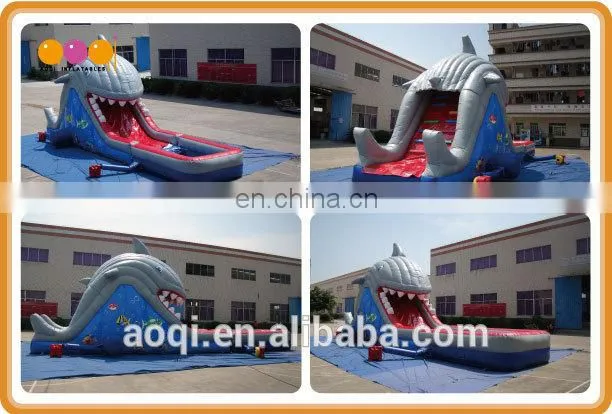 AOQI crazy fun new inflatable attraction shark huge inflatable slides with pool