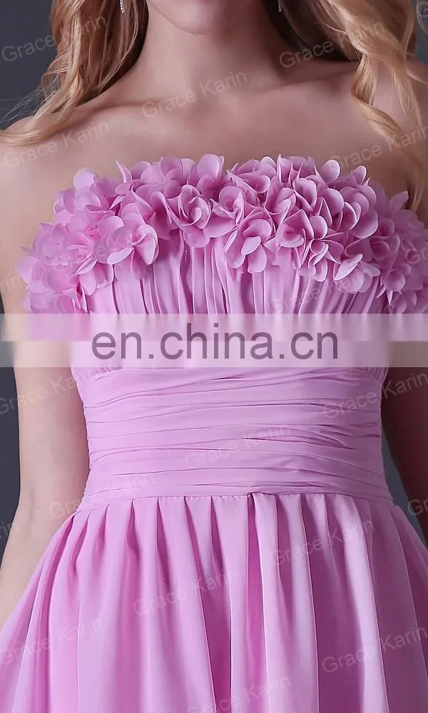 Grace Karin Strapless Short Pink Bridesmaid Dress With Flowers CL3469
