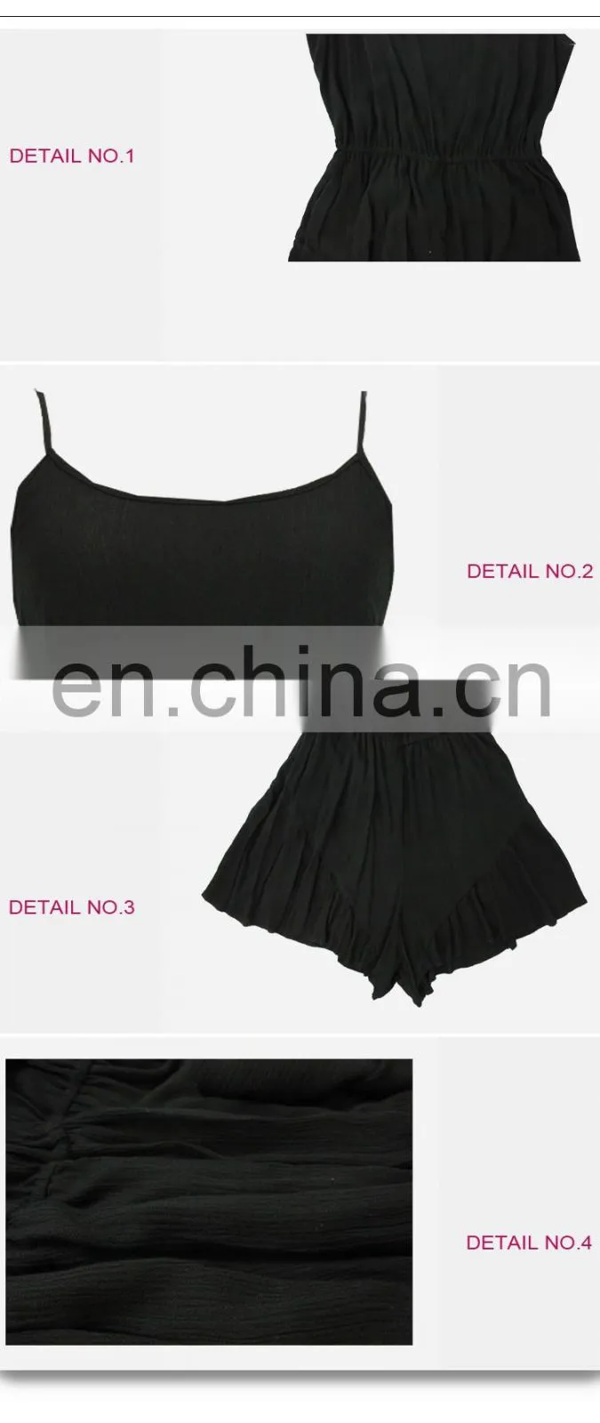 Hot Sale Sexy Summer Women Sleeveless Solid Black Thin Straps Jumpsuit