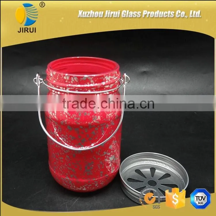 430ml Attractive Painting Glass Mason Jar with Iron Wire