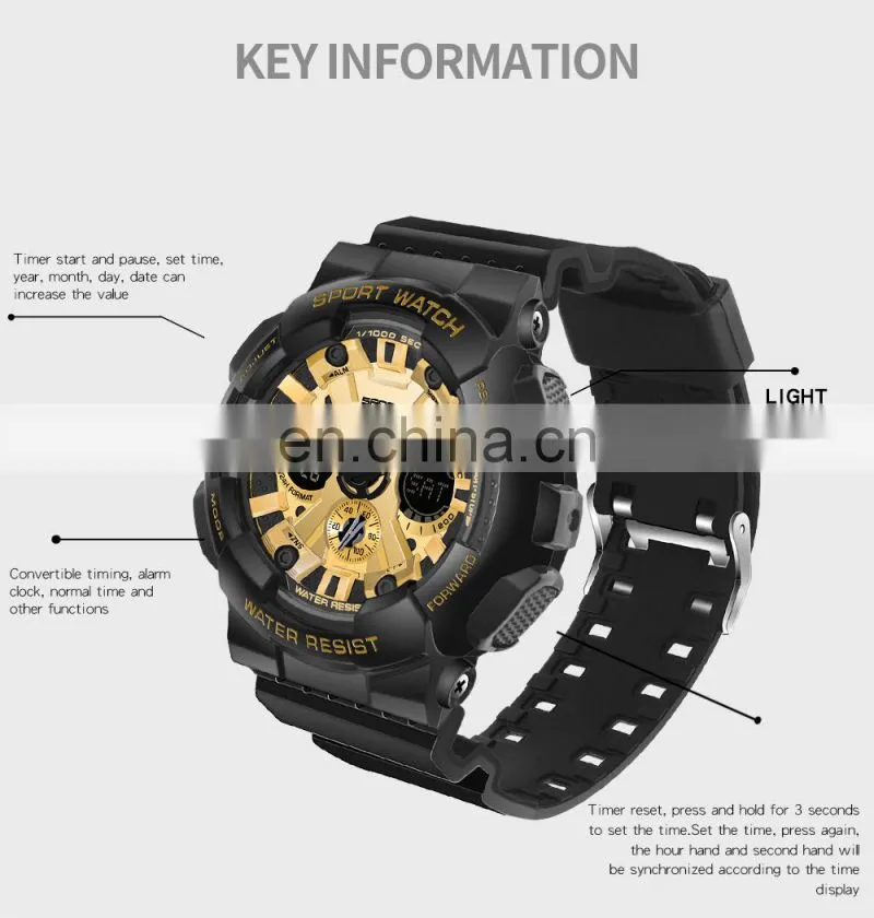 SANDA 6033 Men's LED Quartz Watches Military Fashion Sports Analog Alarm Watch Waterproof