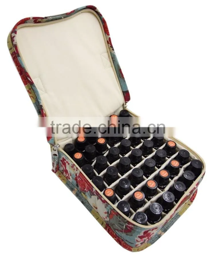 canvas essential oil case holds 42bottles, essential oil bag red flower on blue,essential oil travel case bag-holds 42 bottles