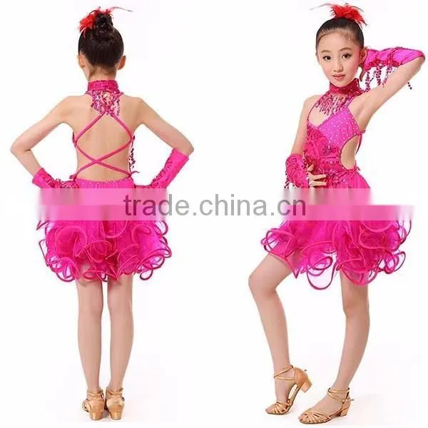 Professional latin dance costume for girls for performance Tasseled Latin Salsa Dancewear Girls Party Dance Costume Dress
