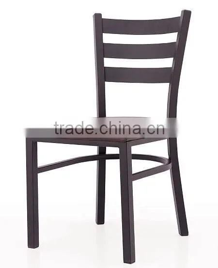 Hot sale high back metal leather imitated wooden restaurant ladder back chair in dining chairs