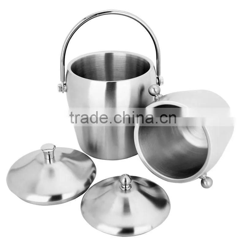Modern bar coolers ice tong double wall stainless steel mini ice bucket metal with lid