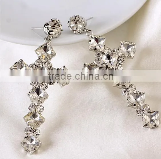 Fashion Wholesale 925 Sterling Silver Diamond Cross Earrings