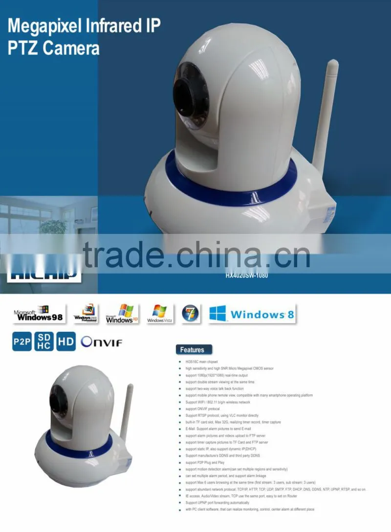 Hichip Onvif WPS function IP Camera HD with high resolution 1080P, two way audio