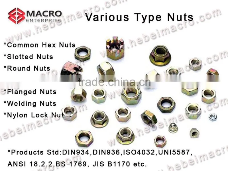 metric threads yellow zinc plated M20 mild steel hexagonal coupling nuts