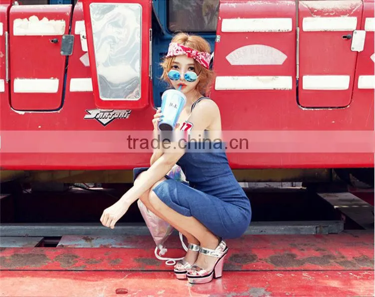 2015 fashion Hot young Girl Sexy Slim Women girls denim prom strap dress fashion sexy summer dress