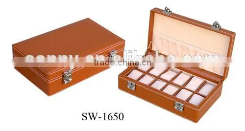 12 Slots Womens Brown Leather Watch Box