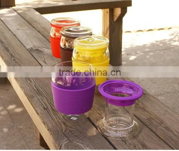 Heat resistant glass cups with silicon rubber case for personal use