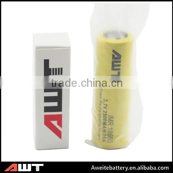 OEM accepted AWT 18650 2500mah 35A 3.7v sub ohm kit battery segway High capacity camera battery