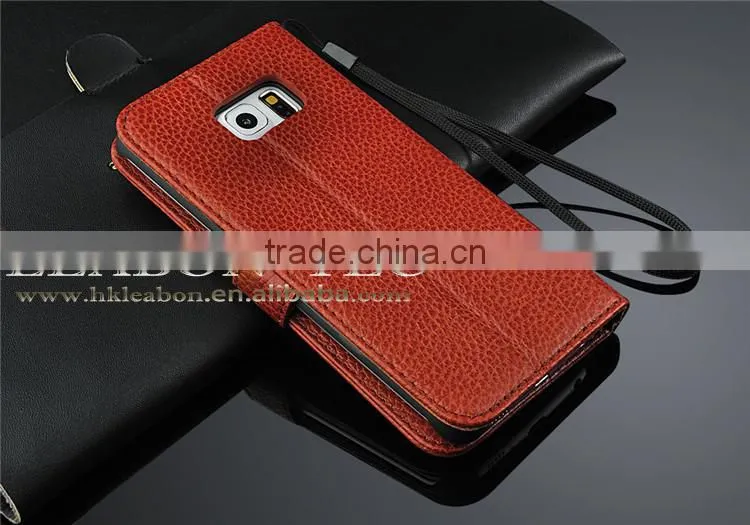 new phone accessories Magnetic Genuine Real Leather Wallet Stand Case For Samsung Galaxy S6 Edge