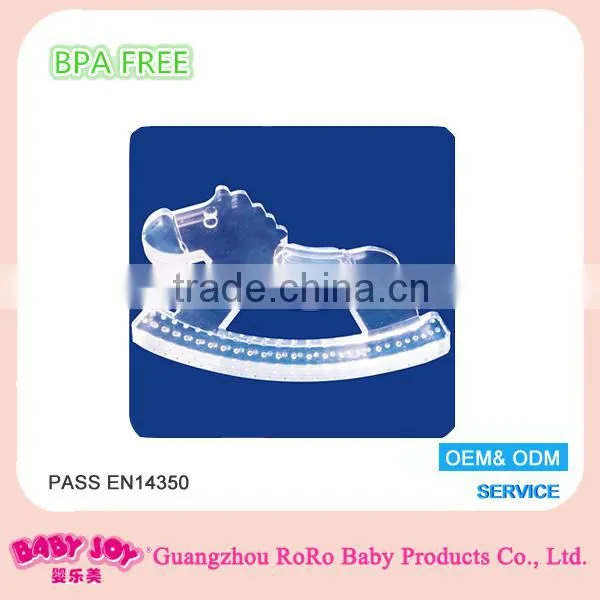 Factory price high quality BPA free soft transparent horse shape silicone baby teether wholesale