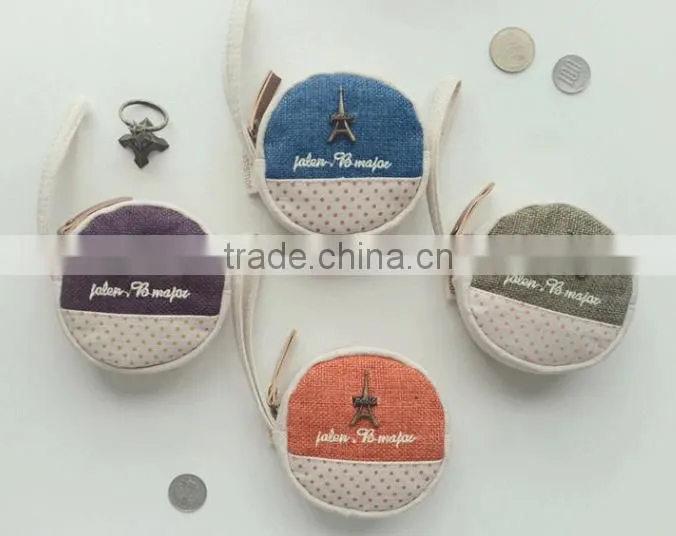 Promotional retrostyle round shape canvas coin purse made in china