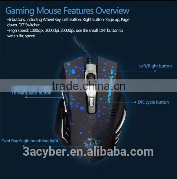 USB Change 6 Buttons 2000 DPI Optical Gaming Mouse