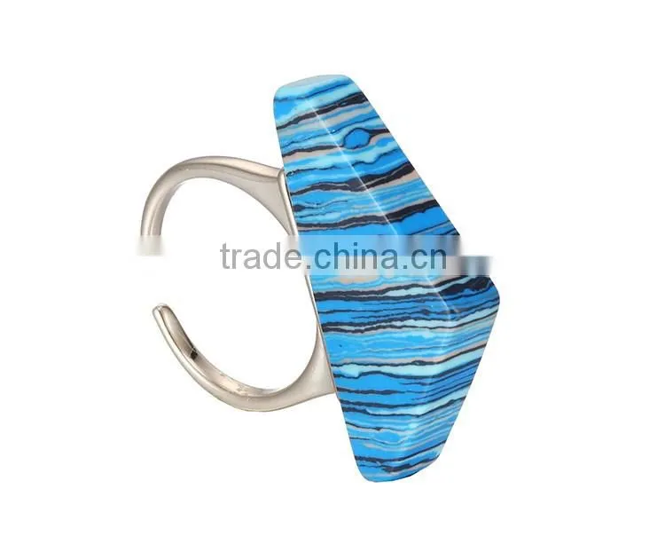 2016 Three- dimensional triangle blue turquoise mosaic copper ring for gift 2016 wholesale