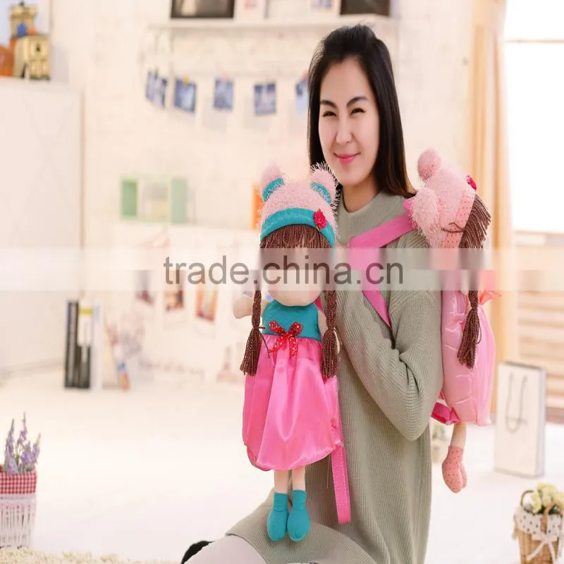 55*25cm beautiful customized pink stuffed plush Feir girl doll backpack with matched hat&skirt