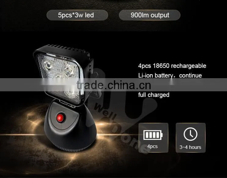 3.7" 15W battery DC or car charge portable brightnees adjustable rechargeable magent inspection camping LED work light