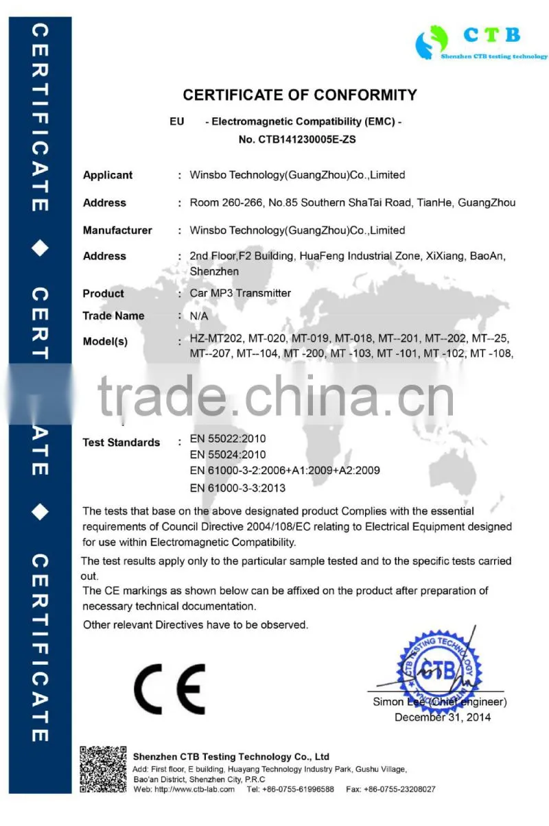 smart phone fm transmitter / car fm transmitter with CE certificate