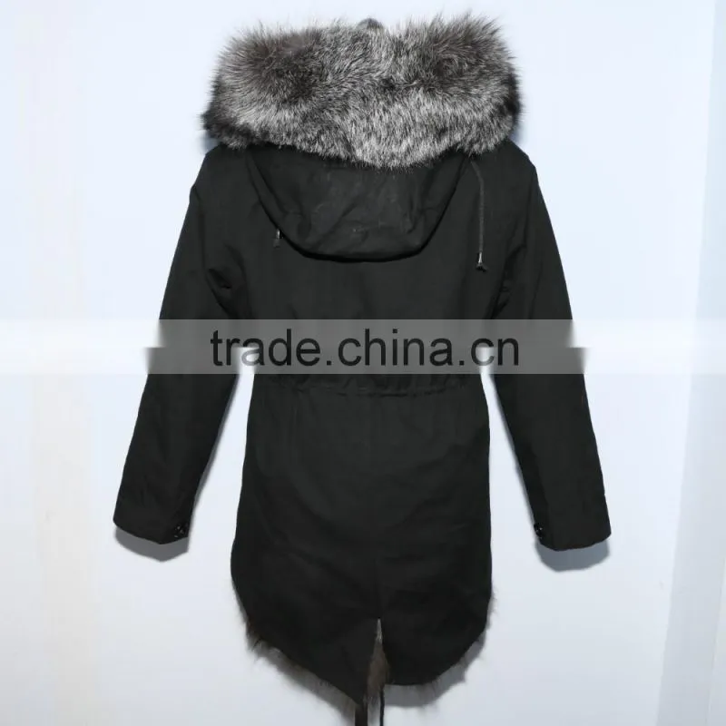 Wholesale price hot selling popular parka jacket with real silver fox fur hood trim