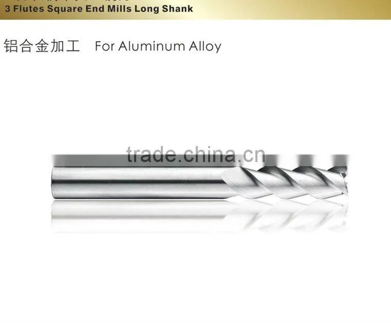 High precision Carbide End Mills(3 Flutes Square End Mills Long Shank)