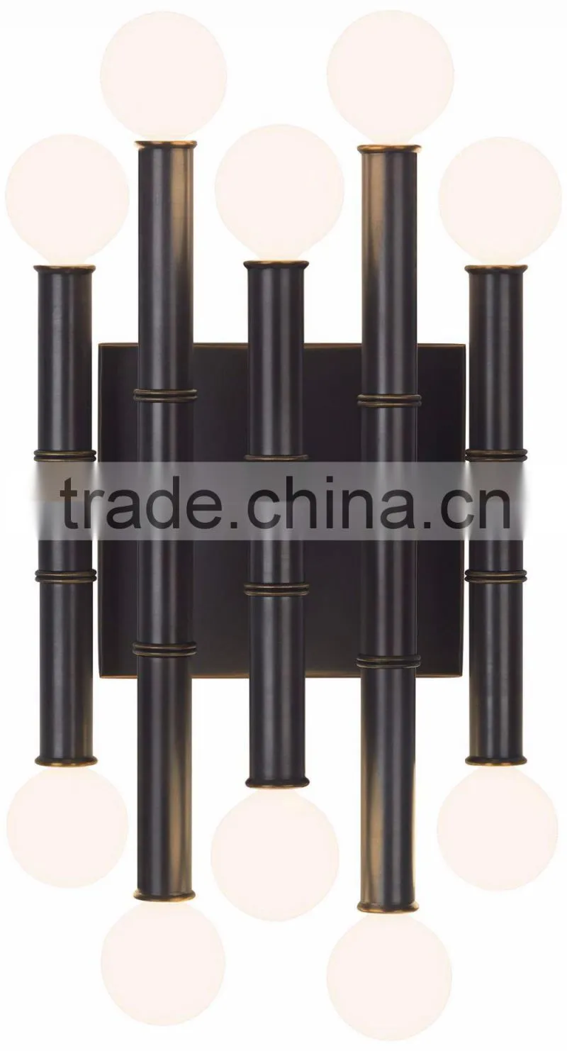 1031-8 mid-century style globe candelabra bulbs A strikingly modern deep patina 12" High Patina Bronze Wall Sconce