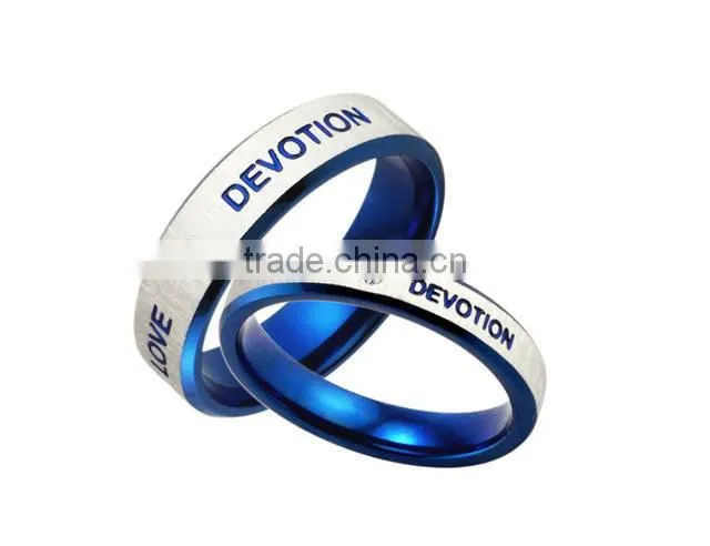 KSTONE blue love stainless steel couple rings with cz stone