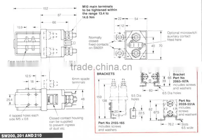 SW200 single pole Electrical Magnetic dc contactor 400A Bus Bar Latching Type