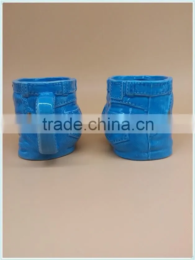 ceramic jeans mug with jeans shape mug for home decoration