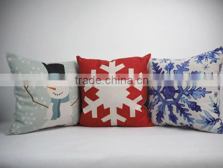 Wholesale custom linen/cotton fabric decorative throw cushion cover christmas digital printed pillow case