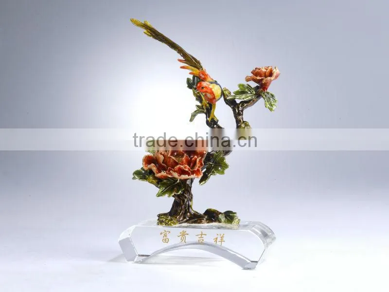 RORO Richness and Auspicy peony enamel crystal glass decorative article for home decoration/gift