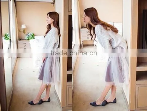 New Fashion Women Girls Mesh Knee Length Multilayer Pleated Casual Solid Sweet Skirt