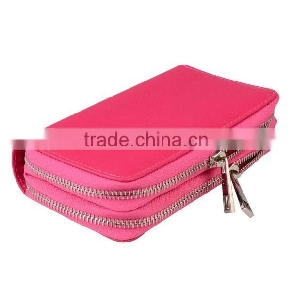 double zipper leather pouch with mobile phone holder