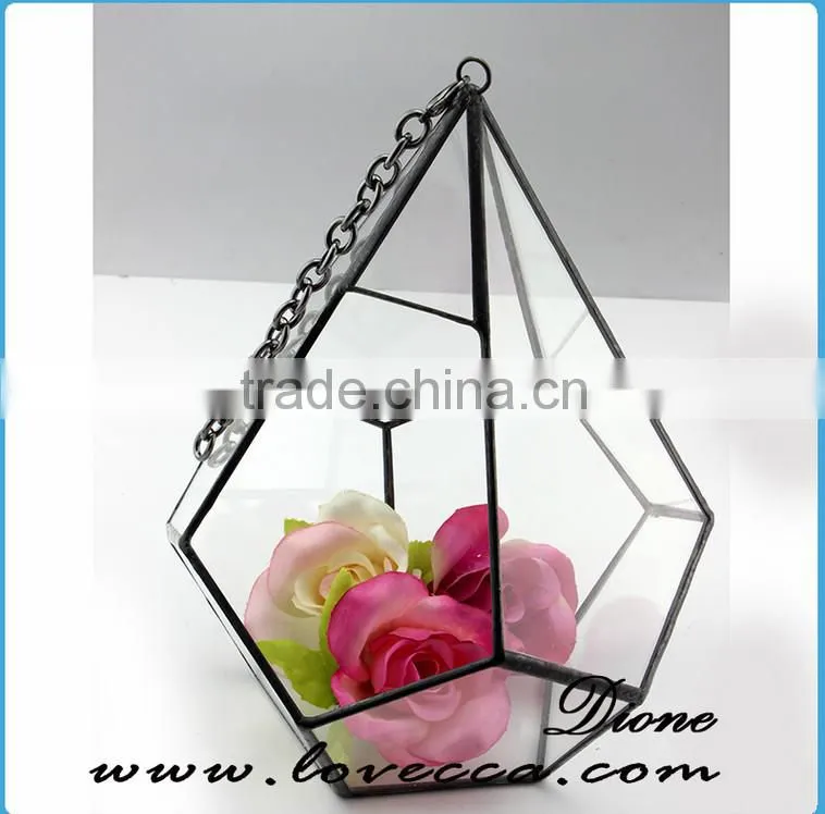 2015 Hot design wholesale indoor plant glass terrarium clear glass geometrical hanging terrarium
