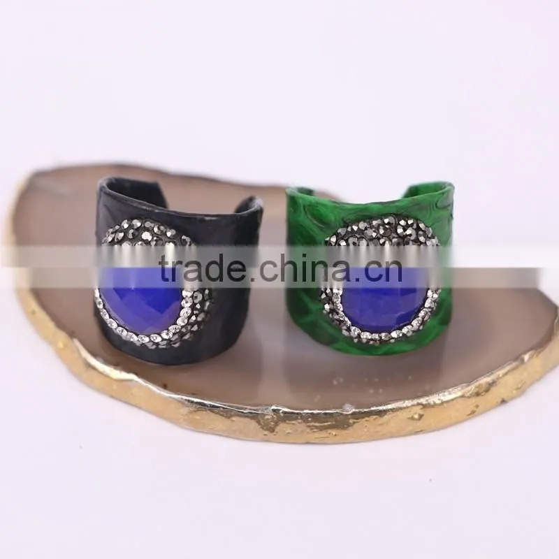 Faceted Stone RingGemstone Fashion Ring, Snakeskin Rings,Round Shape Pave Setting Crystal Jewelry Finger Gem stone Druzy Ring