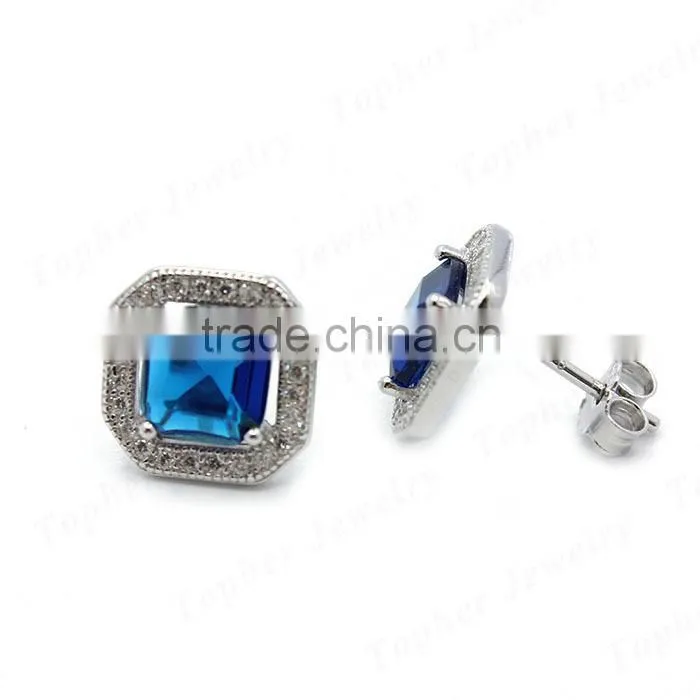 Cheap rhodium plating zircon inlay 925 silver funky stud earring