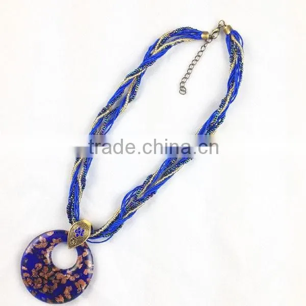 Bohemian Style Round Glass Pendant Necklace
