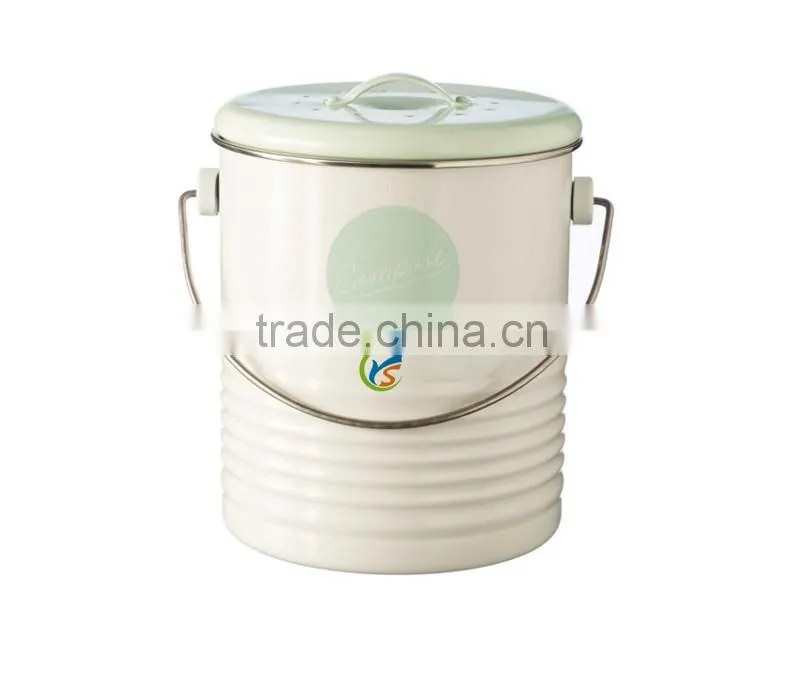 Cream Colored Metal Vintage Compost Caddy