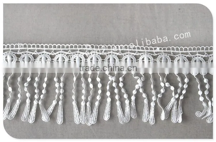Special design 12.5cm width polyester macrame fringe lace trim water soluble